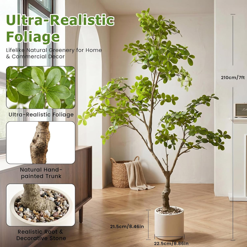 7ft Large Artificial Tree, Hand-Painted Trunk Faux Floor Plant