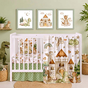 5 Pcs Baby Crib Bedding Set, Dragon Nursery Baby Crib Set