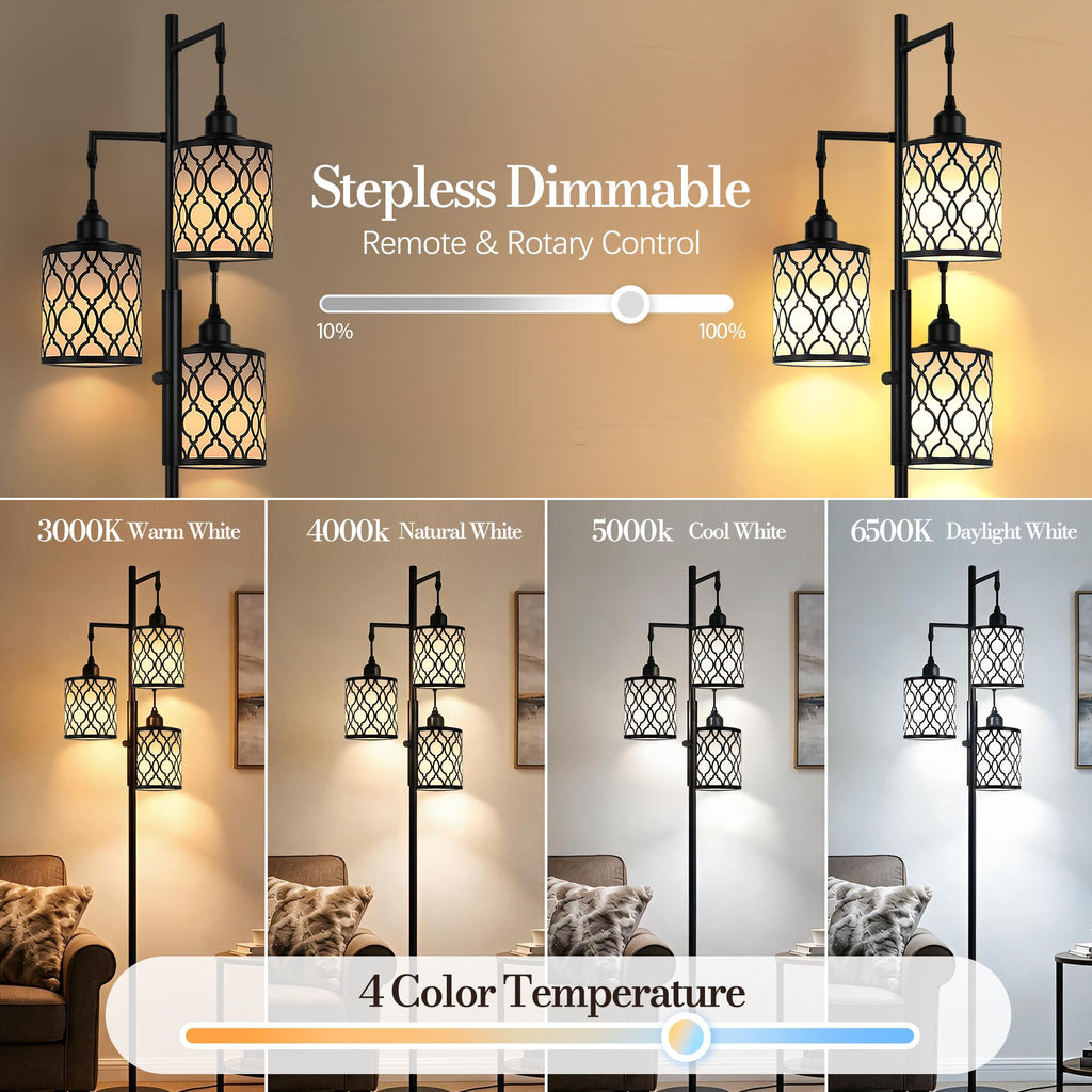 73" Dimmable Floor Lamps, Standing Lamp with Remote, Black