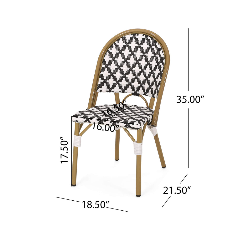Anastasia Outdoor French Bistro Chair (Set of 2), Black + White + Bamboo Print Finish