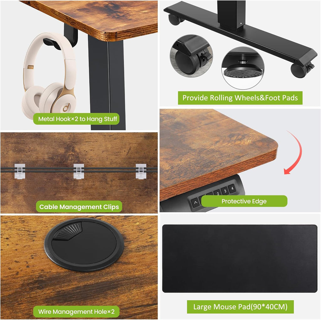 Electric Standing Desk Adjustable Height, 55 x 24 Inch Sit Stand up Desk with Large Mouse Pad, 2 Metal Hook,4