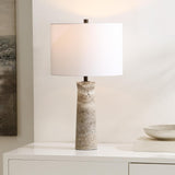 SAFAVIEH Lighting Collection Alana Grey Travertine 25-inch Table Lamp, Desk, Nightstand (LED Bulb In