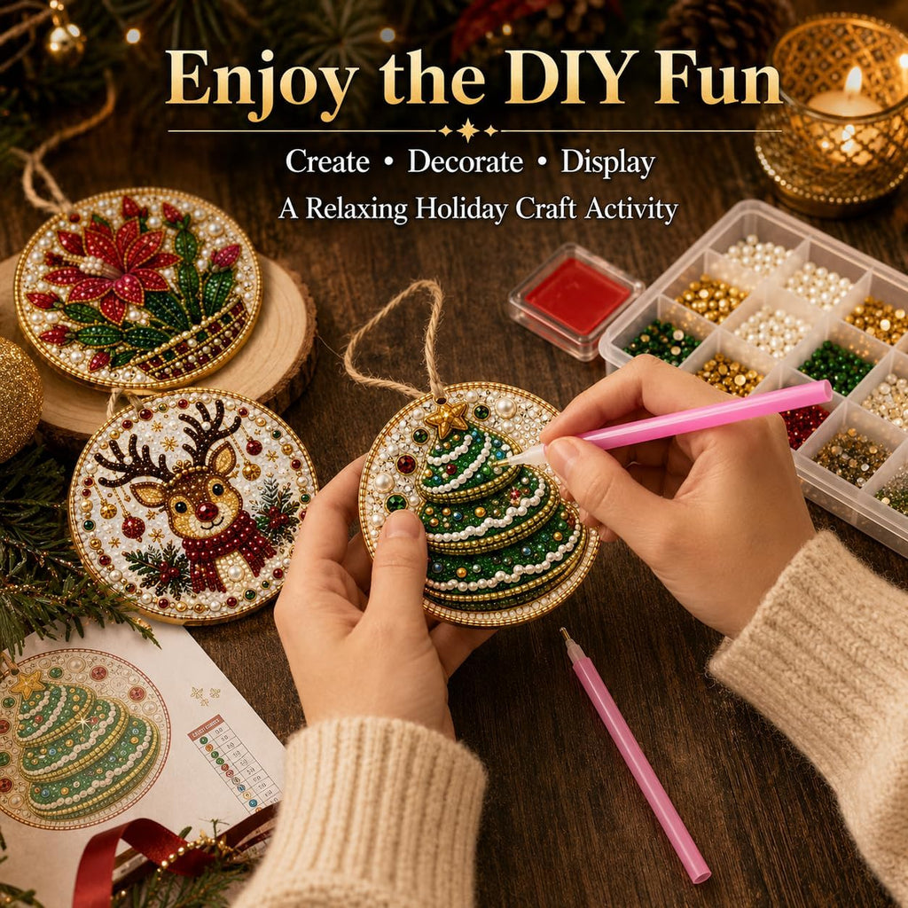 Christmas Wooden Ornaments DIY Pearl Diamond Painting Kit 11 - Set of 6