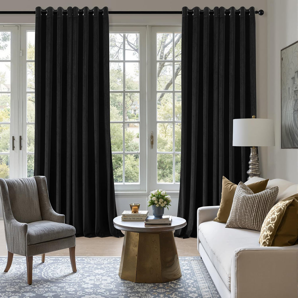 Black Velvet Curtains 84 Inches Long 2 Panels