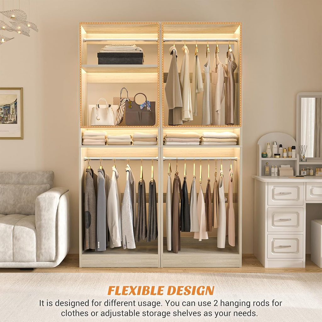 25" Closet System, Freestanding Closets Organizer Wardrobe with Hanging Rods and Shelves, Adjustable Clothes Garment