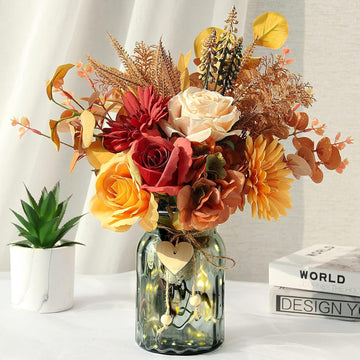 Fall Artificial Flowers in Vase, Fall Orange Rose Centerpiece