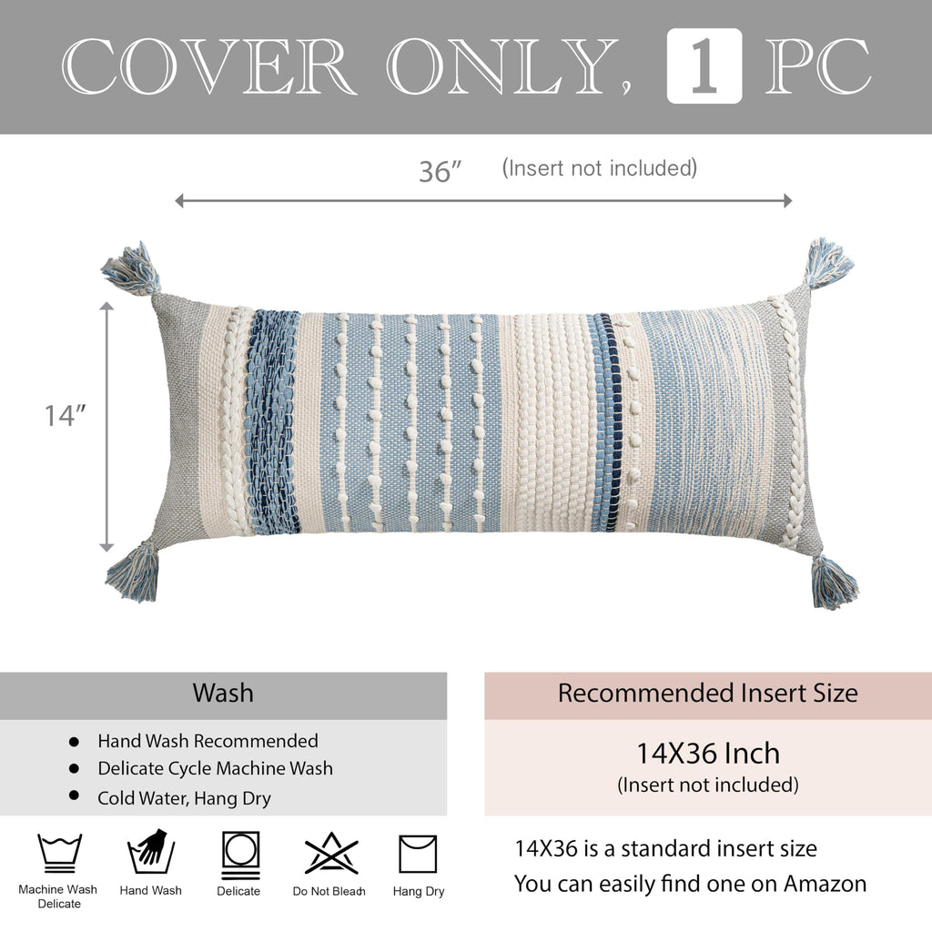 Coastal Blue Decorative Lumbar Pillow Cover 14x36 Boho Long Body Pillow for Bed Farmhouse Lumbar Throw Pillow for