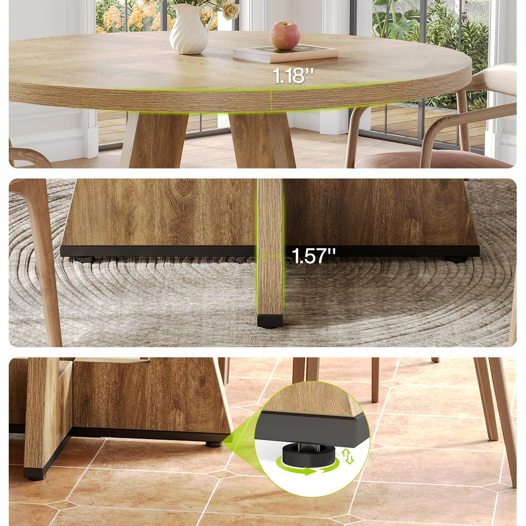 Round Dining Table for 4-6 People, 47 Inches Dining Room Table with Wooden Pedestal Base, Circle Kitchen Tables, Oak