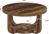 Round Coffee Table, 2-Tier Circle Coffee Table with Storage, Modern Wooden Accent Center Table, Thick Tabletop & Base