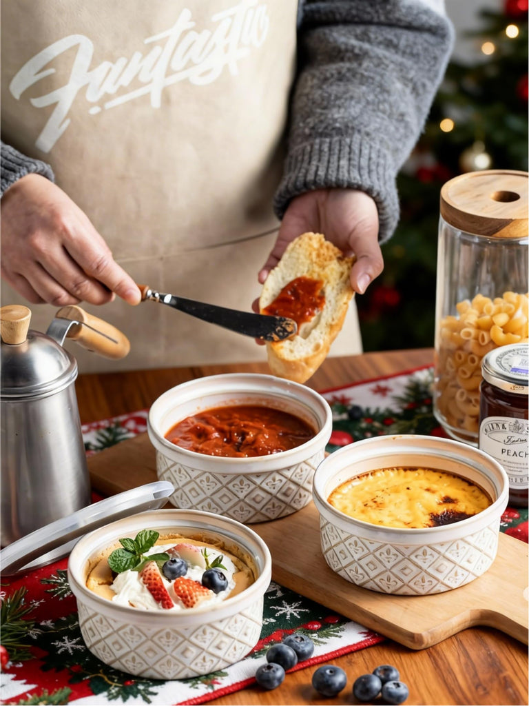 Ceramic Souffle Small Baking Dishes for Oven, 16oz Charcuterie Bowls Creme Brulee Set with Lids, Pudding Custard Cups