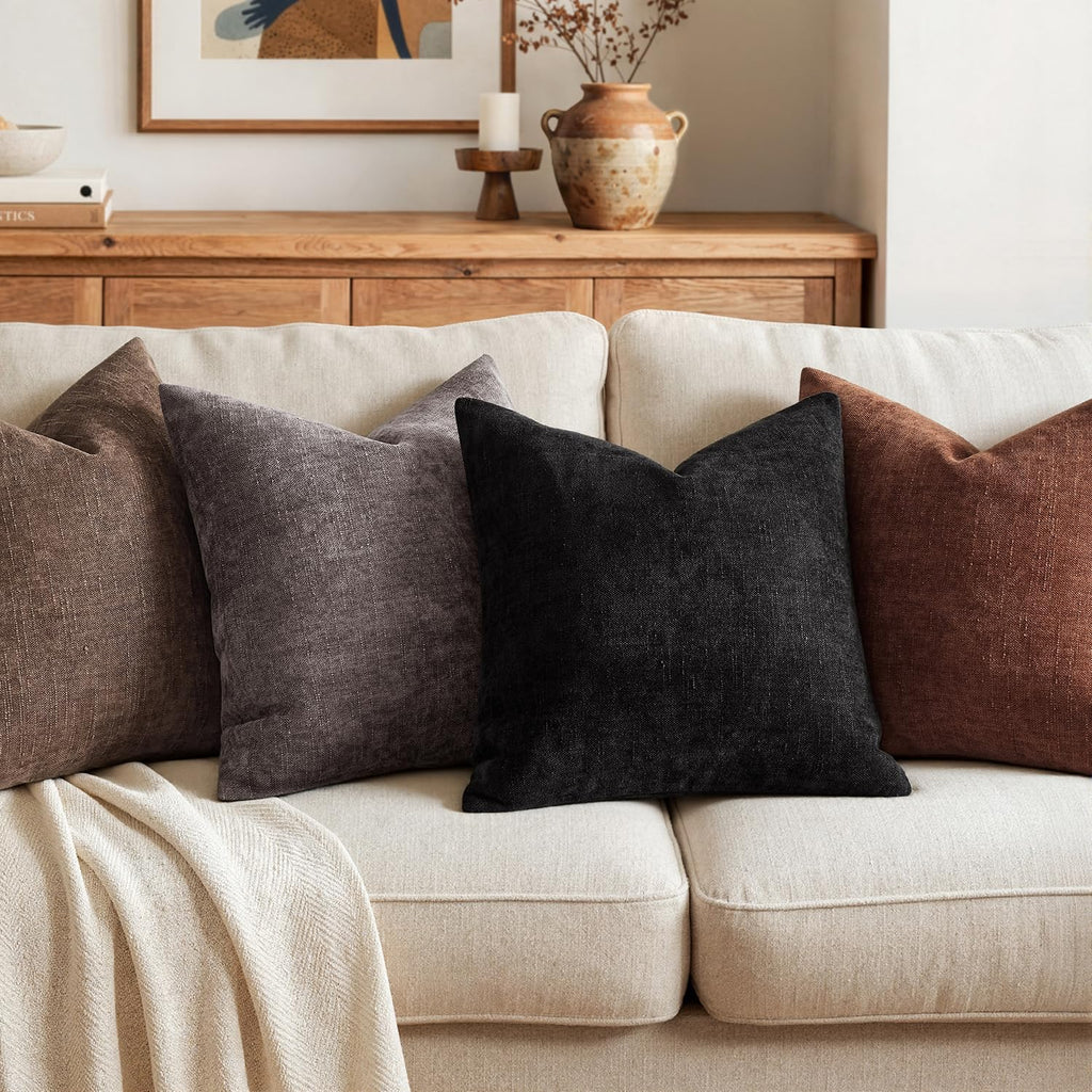 Textured Chenille Throw Pillow Covers 18x18 Inch Black