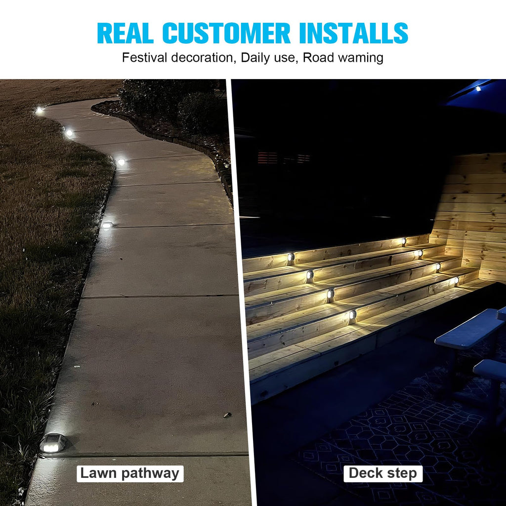 Solar Deck Driveway Dock Lights,Solar Pathway Lights,White 8 Pack
