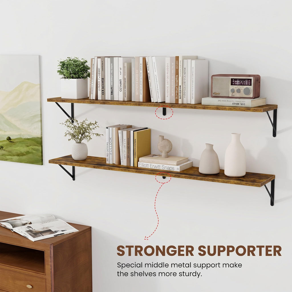 Deep Floating Shelves for Wall, 48W x 8D Wood Wall Shelves Set of 2, Wide Floating Bookshelf and Decor Storage, with