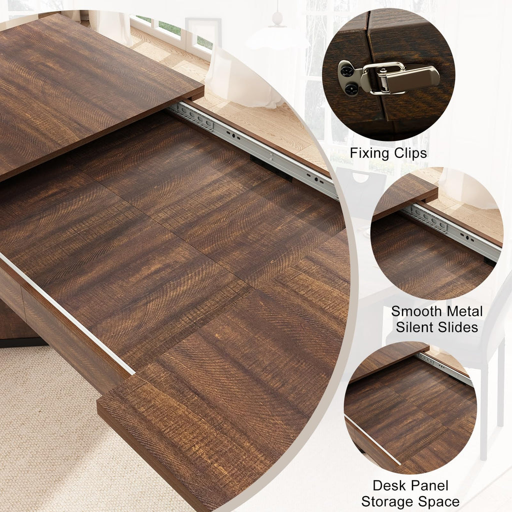 86 in Extendable Dining Table for 6 8 10 People, 59"-86" Farmhouse Rectangle Extending Dining Table w/Removable Leaves