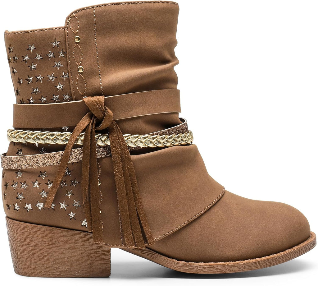 Girls Ankle Boots Side Zipper Low Heels