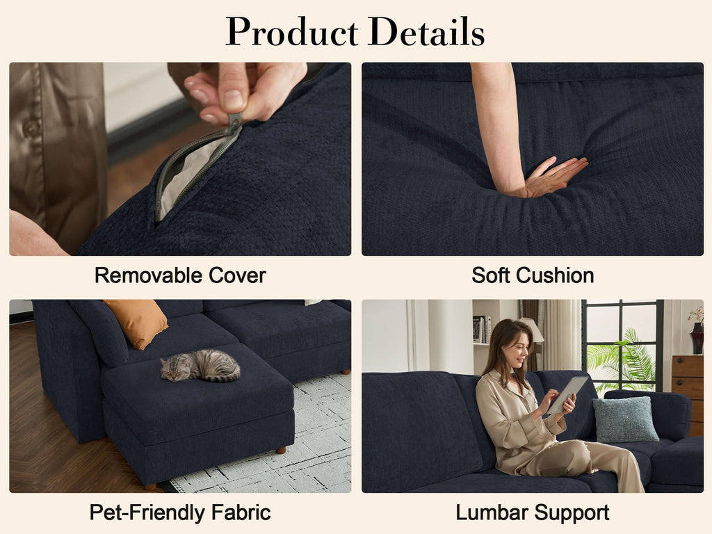 Oversized Modular Sectional Sofa L-Shaped Cloud Couches Blue