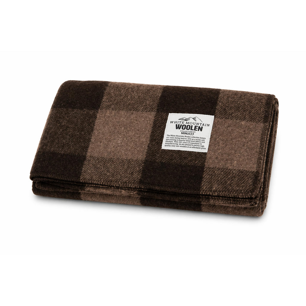 Camp Throw Blanket - 80% Recycled Wool - Buffalo Plaid - Warm Throw Blanket - Thick - Washable - 62W x 80L - Brown