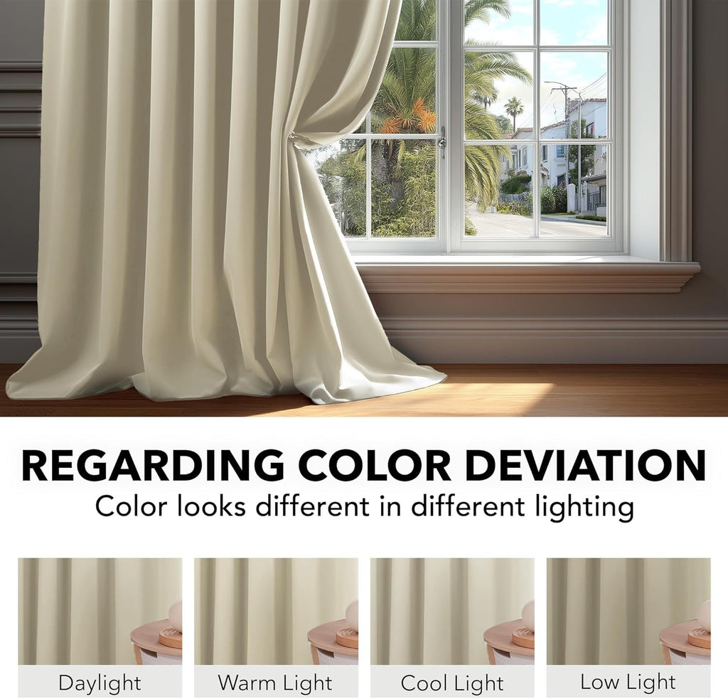 Room Darkening Curtains for Sliding Glass Door, Light Beige Light Filtering Thermal Drapes 84 Inches Long, Back Tab