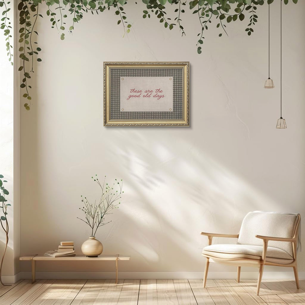 Vintage Gold Framed Wall Art, These Are The Good Old Days Rustic Farmhouse Canvas Decor, French Country Cottagecore