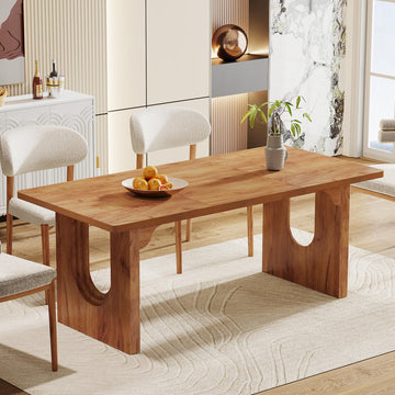 Modern Dining Table for 6 to 8 People, 71" Large Kitchen Dining Table with Wood Pedestal Base, Rectangular Long