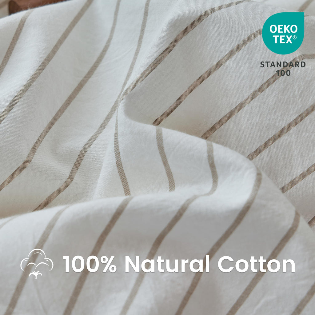 100% Washed Cotton Striped Duvet Cover Set 3 Pieces (1 Duvet Cover 88"x92", 2 Pillow Shams) Breathable