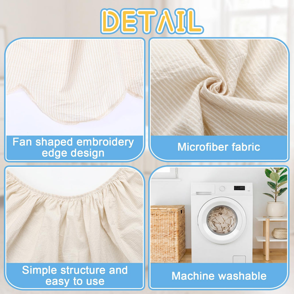 Beige Cotton Crib Skirt Scalloped Edge, 16" Drop Fits 28"x52"