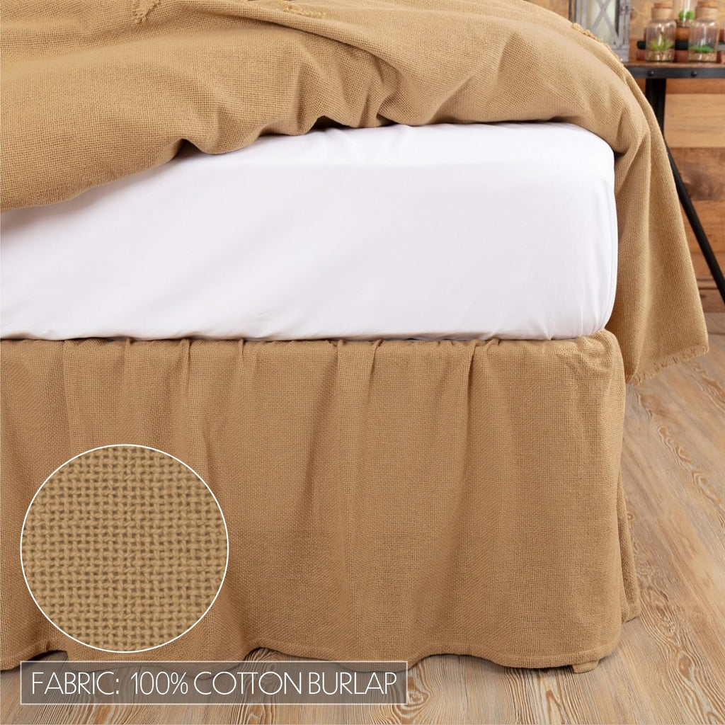 Burlap Solid Color Cotton Farmhouse Split Corners Gathered Bed Skirt, Natural Tan