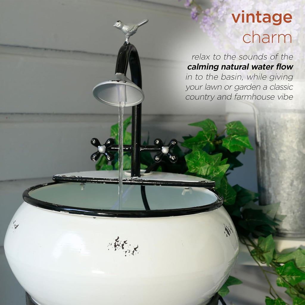 YHL170 32” Indoor/Outdoor Antique Metal Sink Water Fountain with Stand - Charming Waterfall Feature