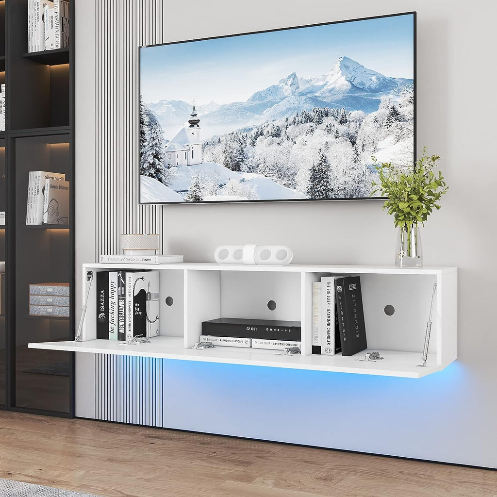 Floating with Led Light for 63 Inch TVs Wall Mounted Led Entertainment Center with High Gloss Storage Modern Floor