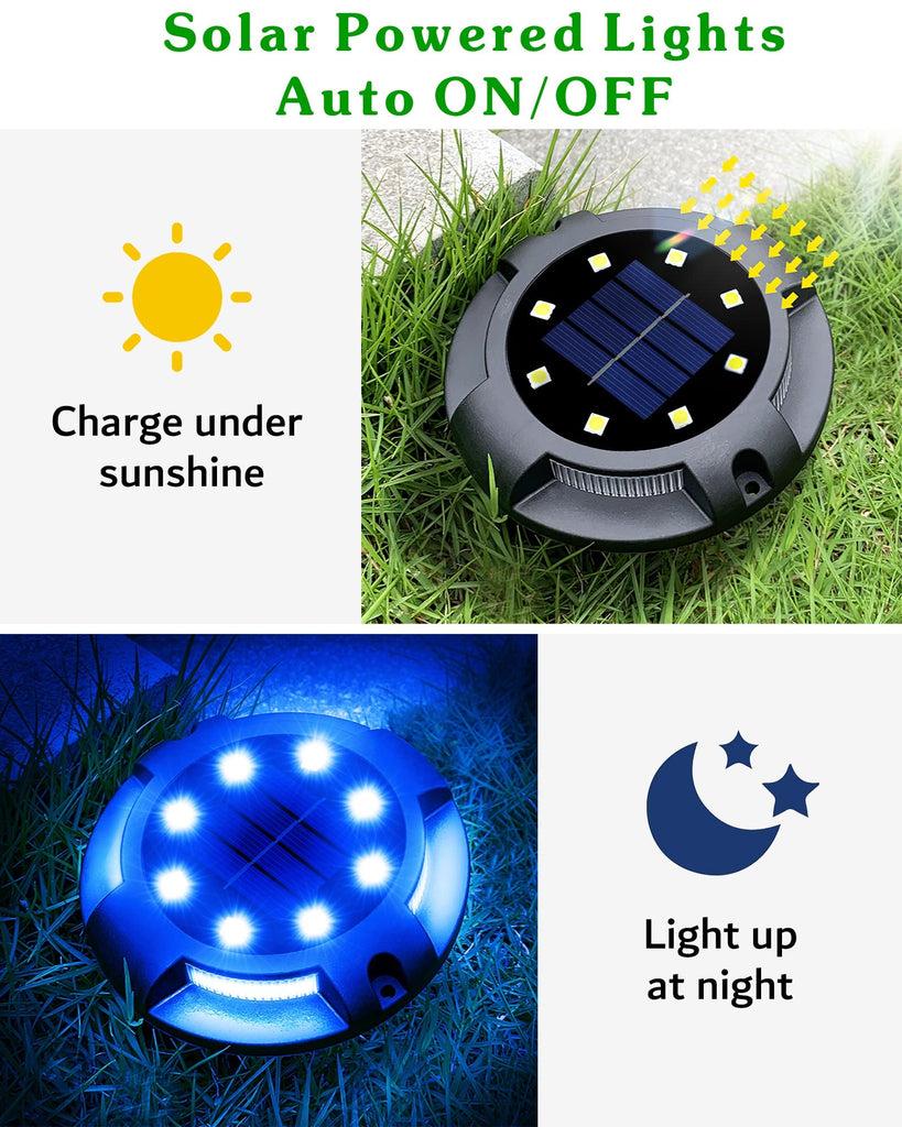 Solar Ground Lights Uplight Sidelight Waterproof 12 Pack Blue