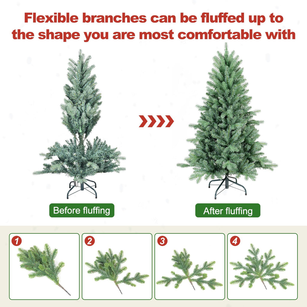 7 Ft Blue Spruce Artificial Christmas Tree, Hinged Unlit Xmas Trees with 1390 PE&PVC Mixed Branch Tips, Home Holiday