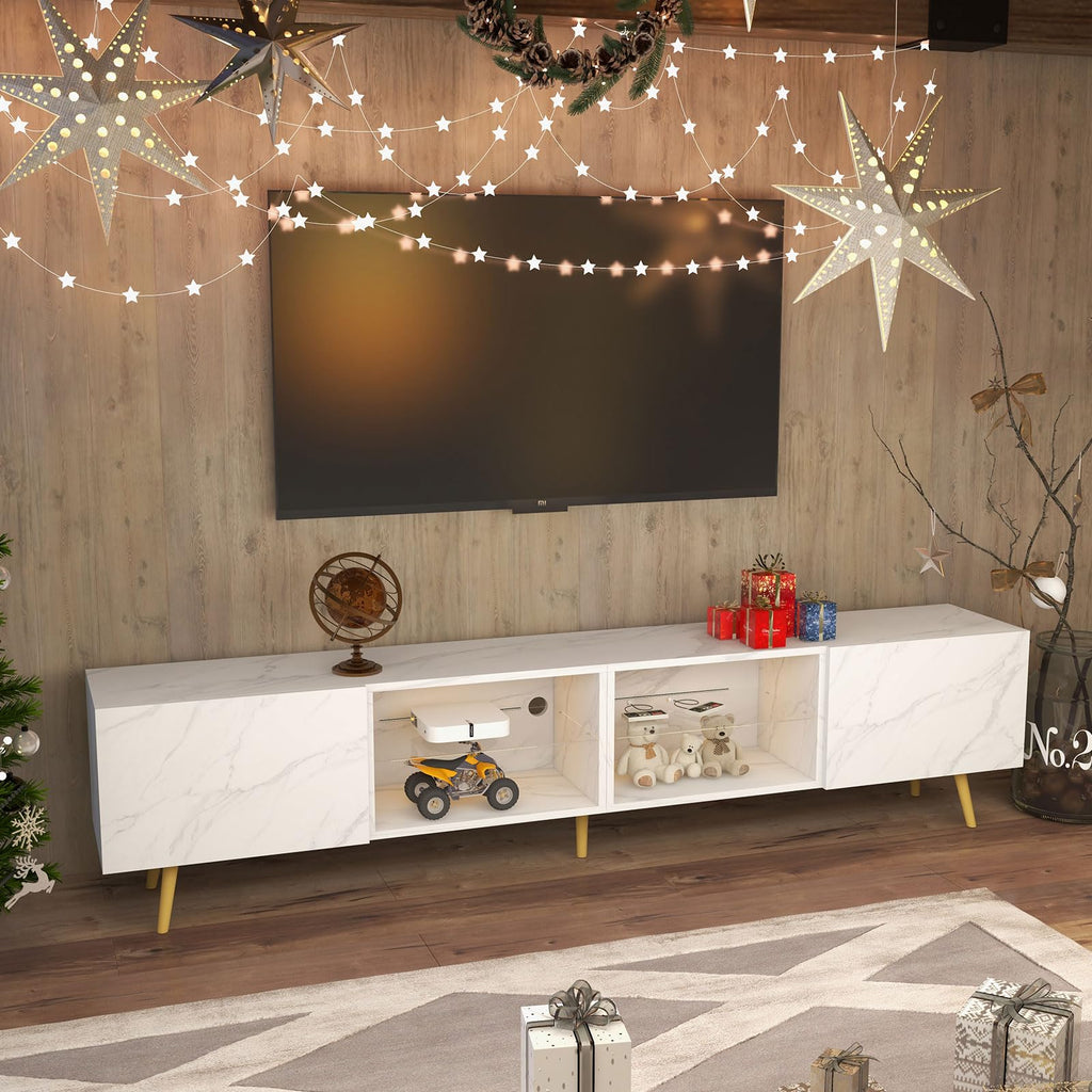 86" LED TV Stand, Modern Entertainment Center, White Marble