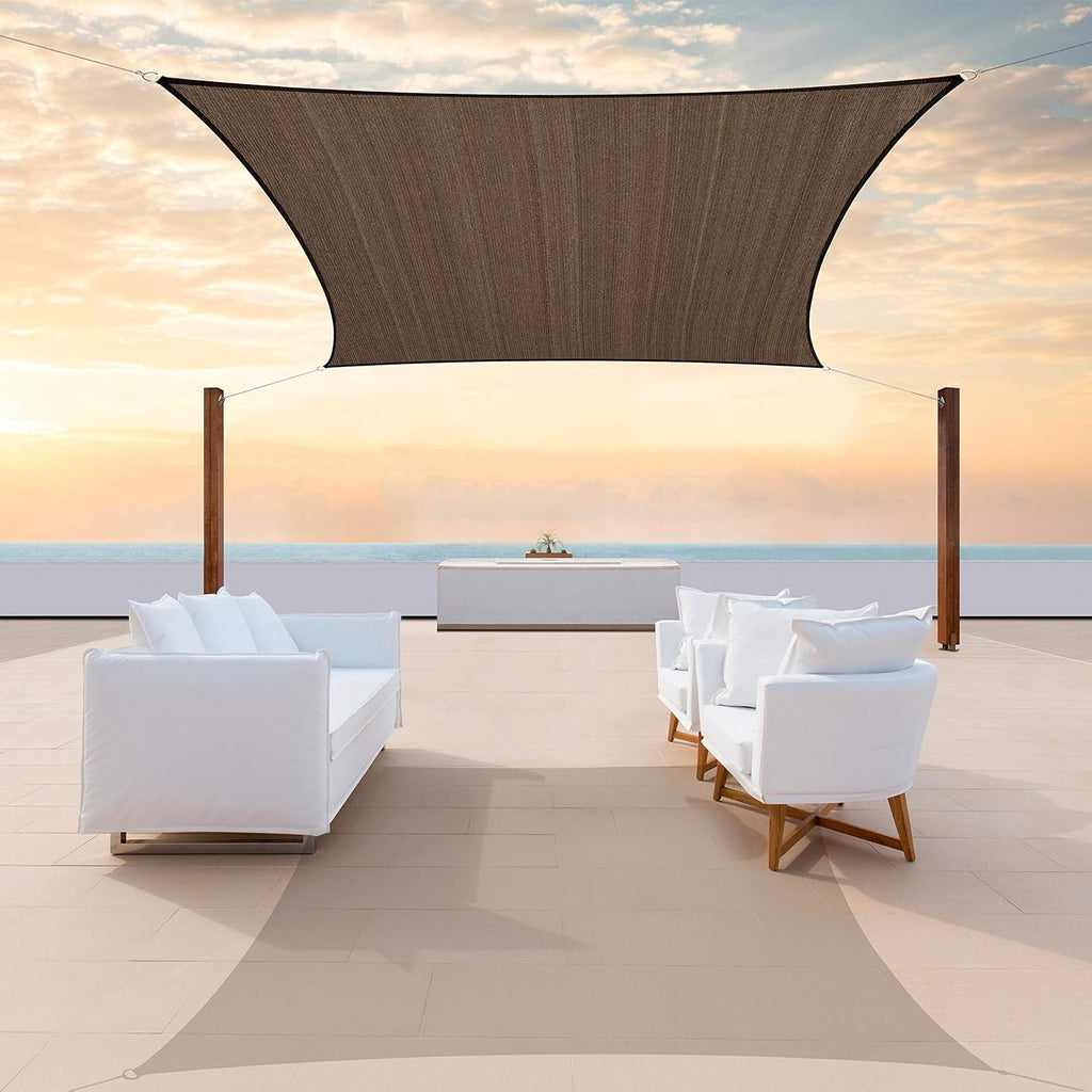 12' x 20' Brown Sun Shade Sail Rectangle Canopy Fabric Cloth Screen, Water Permeable & UV Block UPF50, Heavy Duty