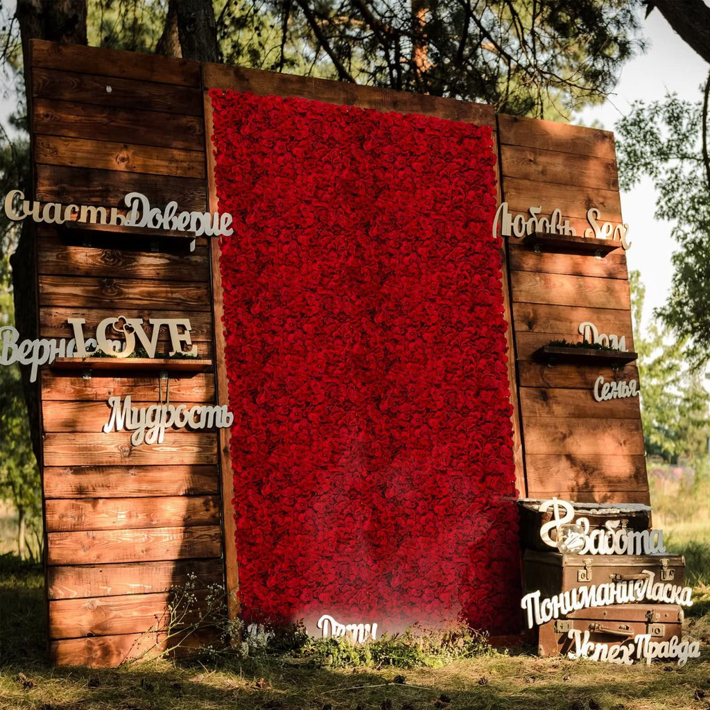Red Flower Wall Backdrop for Wedding Decor, 12 Pcs, 24 x 16 Inches
