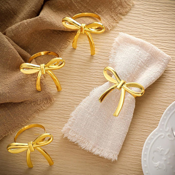 Gold Bow Napkin Rings, Metal Butterfly Holders Wedding - Set of 12