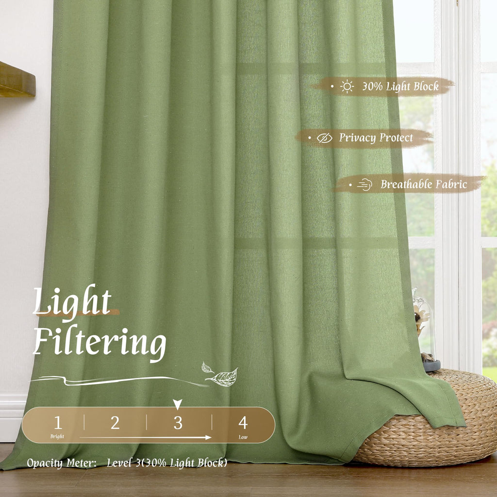 Sage Green Small Linen Curtains 30 Inch Length Window