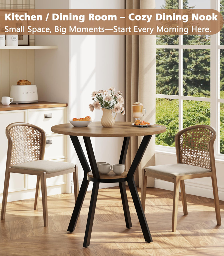 Round Kitchen Tables for 2-4, 31.5" Rustic Small Dining Tables with Storage