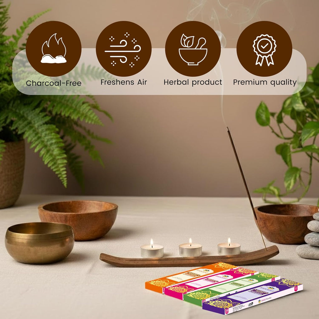 Premium Incense Sticks - 4-in-1 Gift Pack (120 Sticks, 30 per Box, with Holder), Natural Home Fragrance Agarbatti - Set of 120
