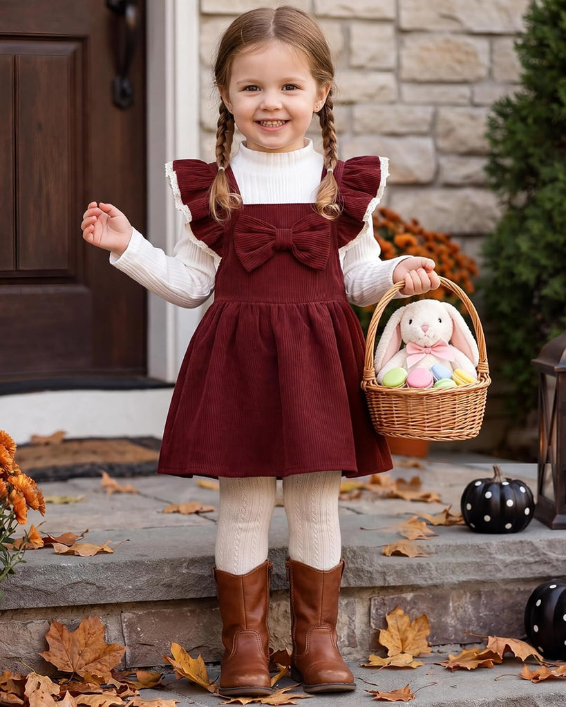 Toddler Baby Girl Corduroy Overall Dress Set Long Sleeve Fall Winter Outfit