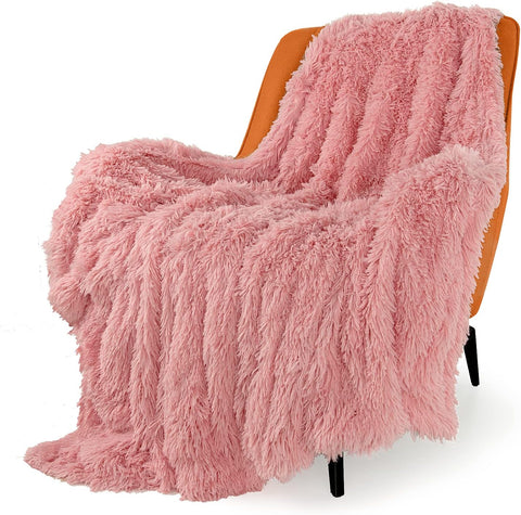 Faux Fur Throw Blanket,Super Soft Fuzzy Blanket,Fluffy Blankets and Throws for Women,50x60 Inches,Pink
