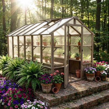 6x12 FT Greenhouse for Outdoors Cedar Wood Green House with 6MM Polycarbonate Panel & Adjustable Vents Walk in