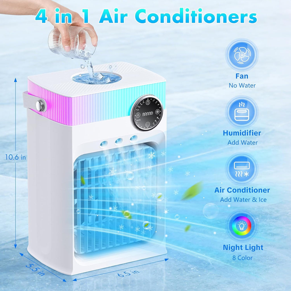 Portable Air Conditioners, Mini AC Unit Cooling Fan,1200ML Small Air Cooler Fans with Remote, 3 Mist,3 Speed,8 Light