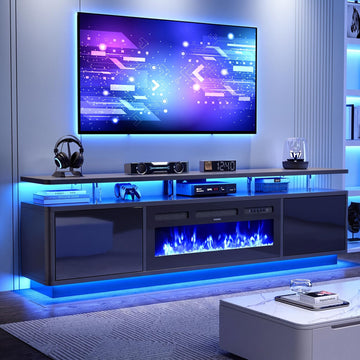 80" for TVs Up to 90", 36" Fireplace with Adjustable Flames, Double LED Lights & Remote Control, Entertainment Center