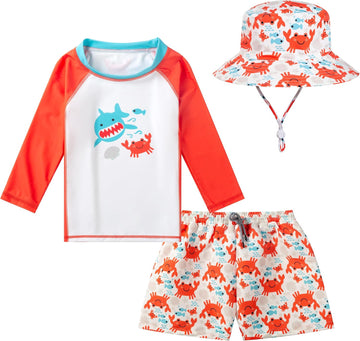 Toddlers and Baby Boys' Piece Swimsuit Trunk Rashguard Set and Sun Hat Swimwear Bathing Suit Sunsuit Swim Shirt UPF