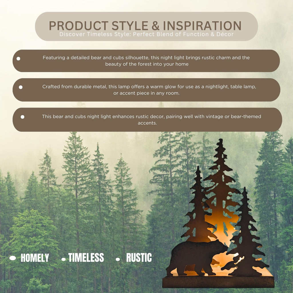 Metal Bear Silhouette Table Lamp - Forest-Inspired Night Light for Cabin, Lodge, and Woodland Décor