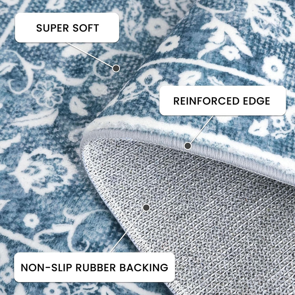 Vintage 2x8 Hallway Runner Rug, Blue and White Washable Rug, Non-Slip Super Soft Kitchen Runner Rug,