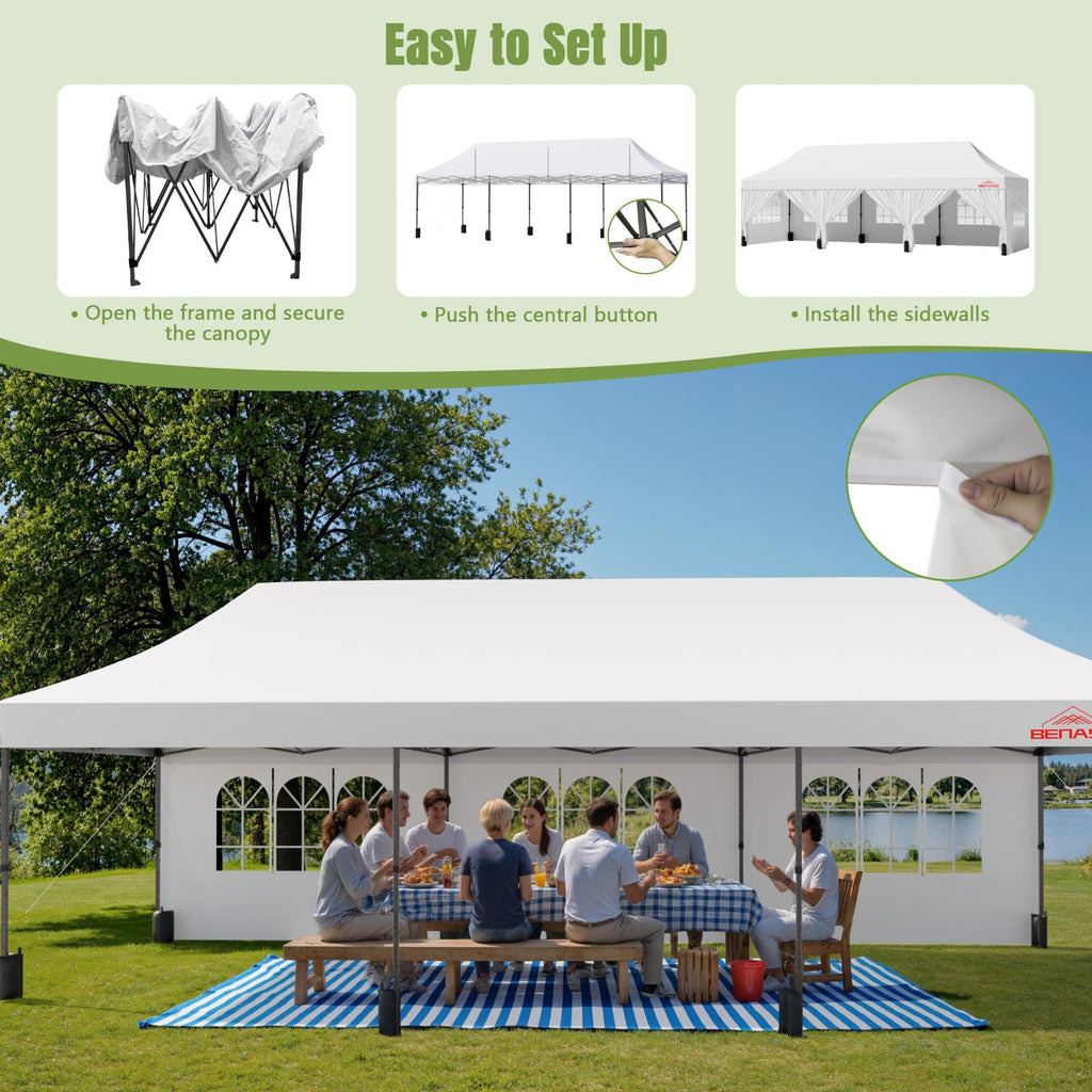 10x30 Heavy Duty Commercial Pop Up Canopy with Sidewalls, White