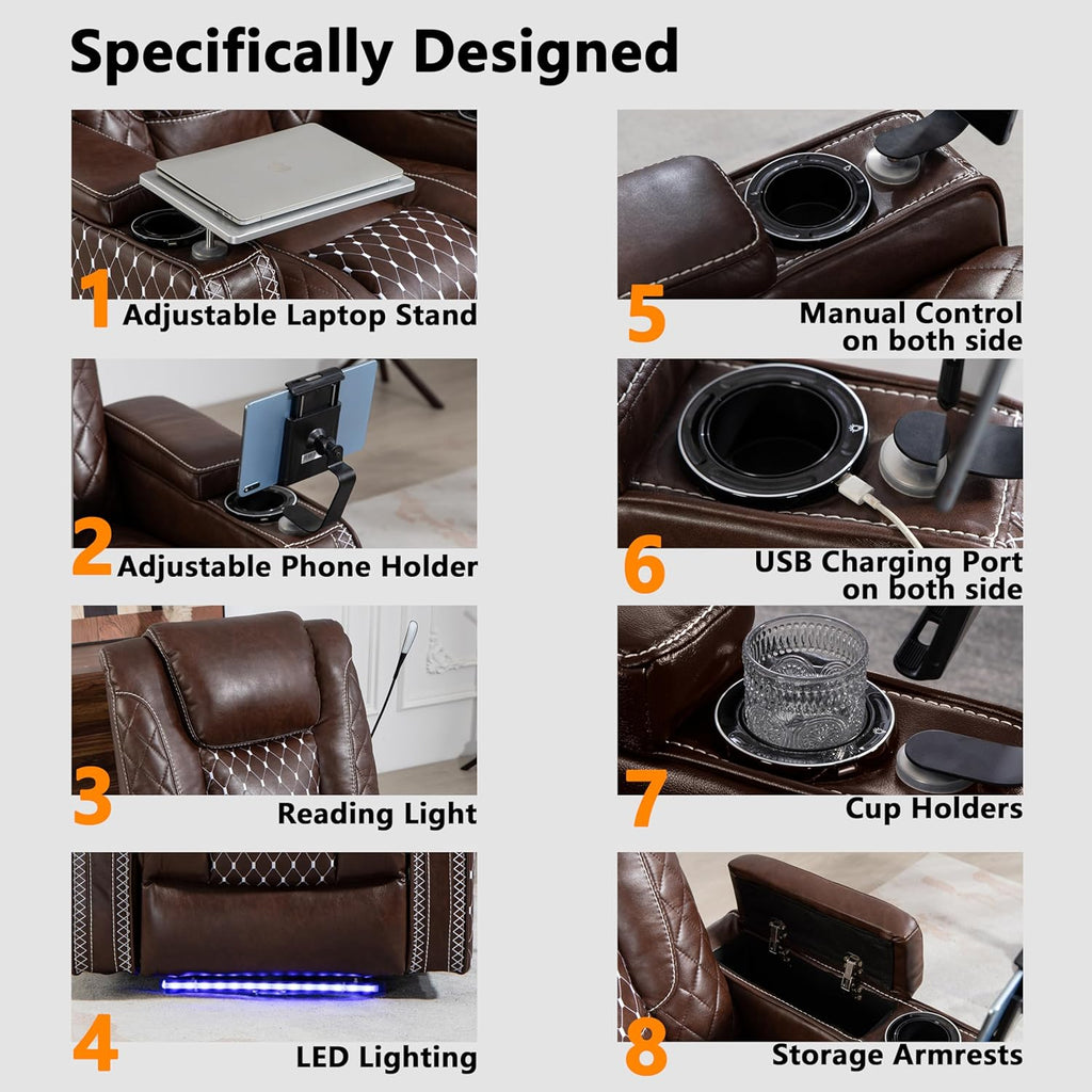 Power Zero Gravity Recliner Chair for Adults Breathable Leather Electric Recliners Adjustable Home Theater Seating