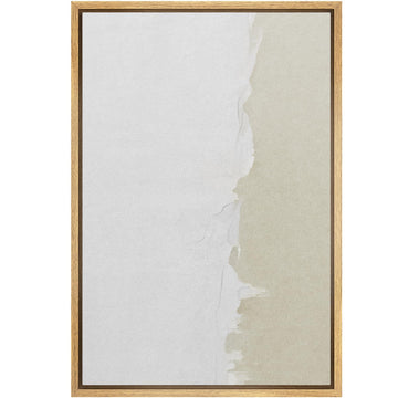 Framed Canvas Print Wall Art Duotone White Tan Grunge Paint Stroke Abstract Shapes Illustrations Modern Art