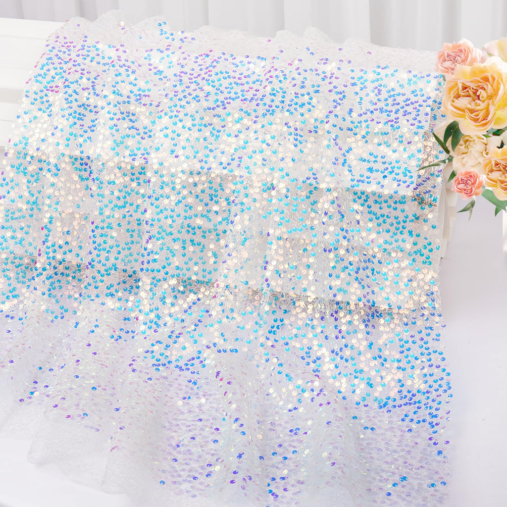 8 Yard White Sequin Fabric Iridescent Glitter Mesh Sheer Fabrics